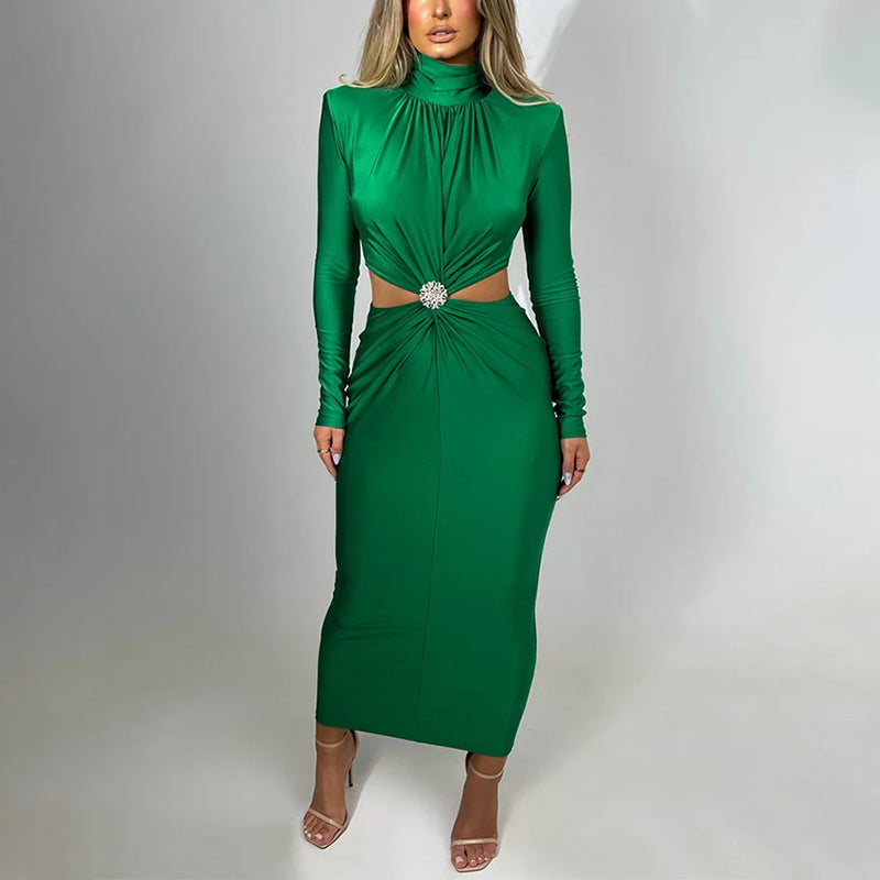 Rios שמלת ערב מקסי מחטבת עם חיתוך בטן