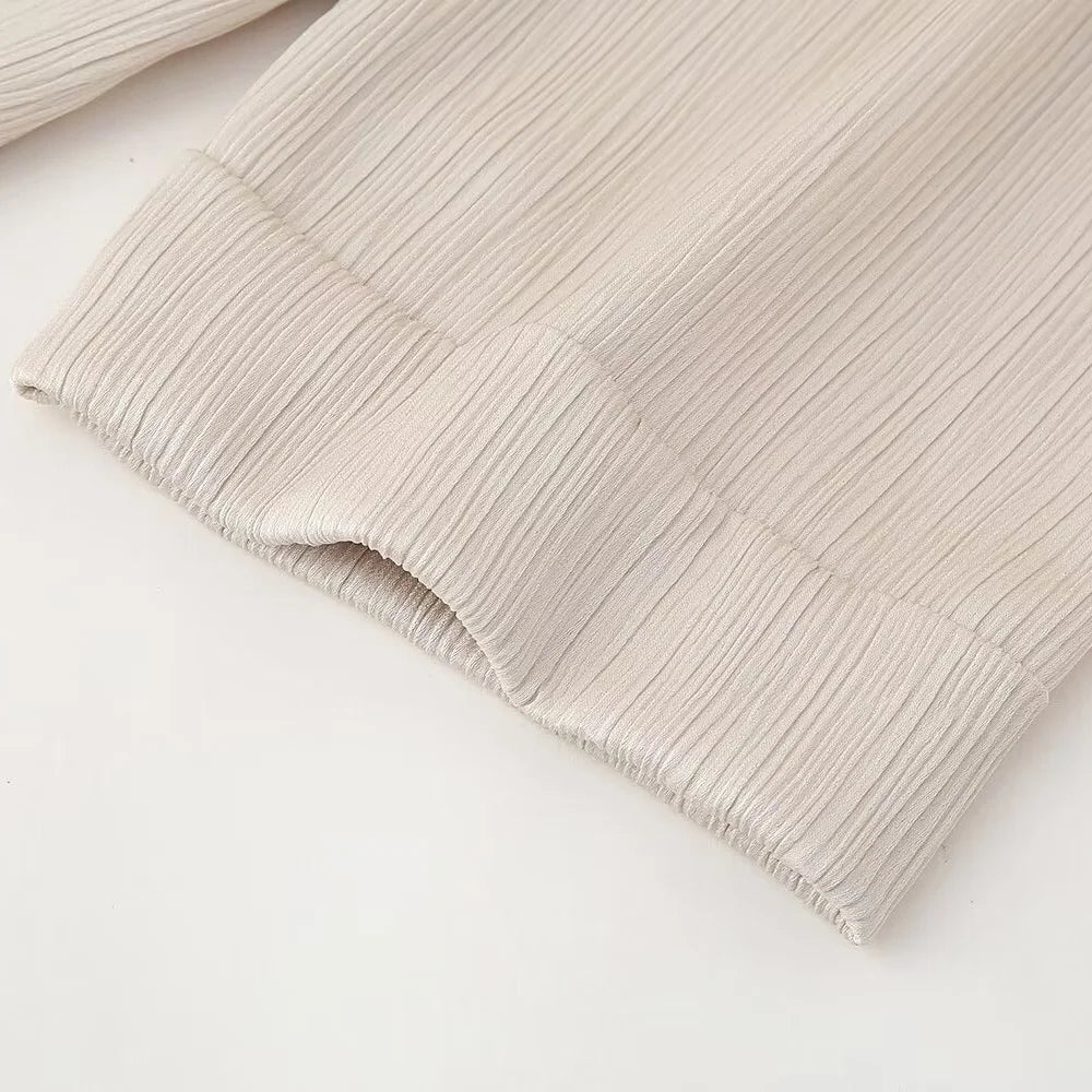 חליפת שני חלקים בד קרפ מבריק נעים מכנסיים ארוכים ובלייזר - ריקה