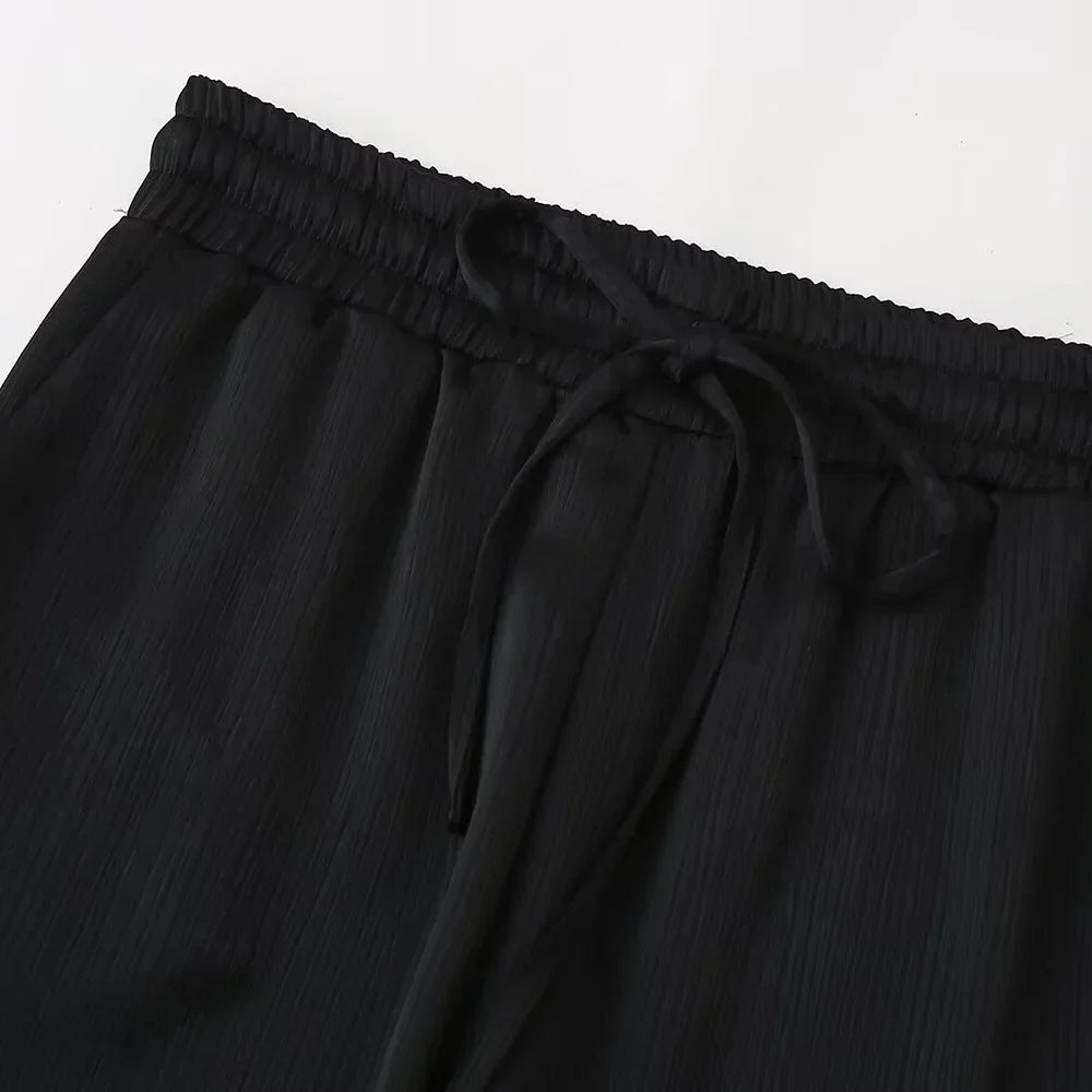 חליפת שני חלקים בד קרפ מבריק נעים מכנסיים ארוכים ובלייזר - ריקה