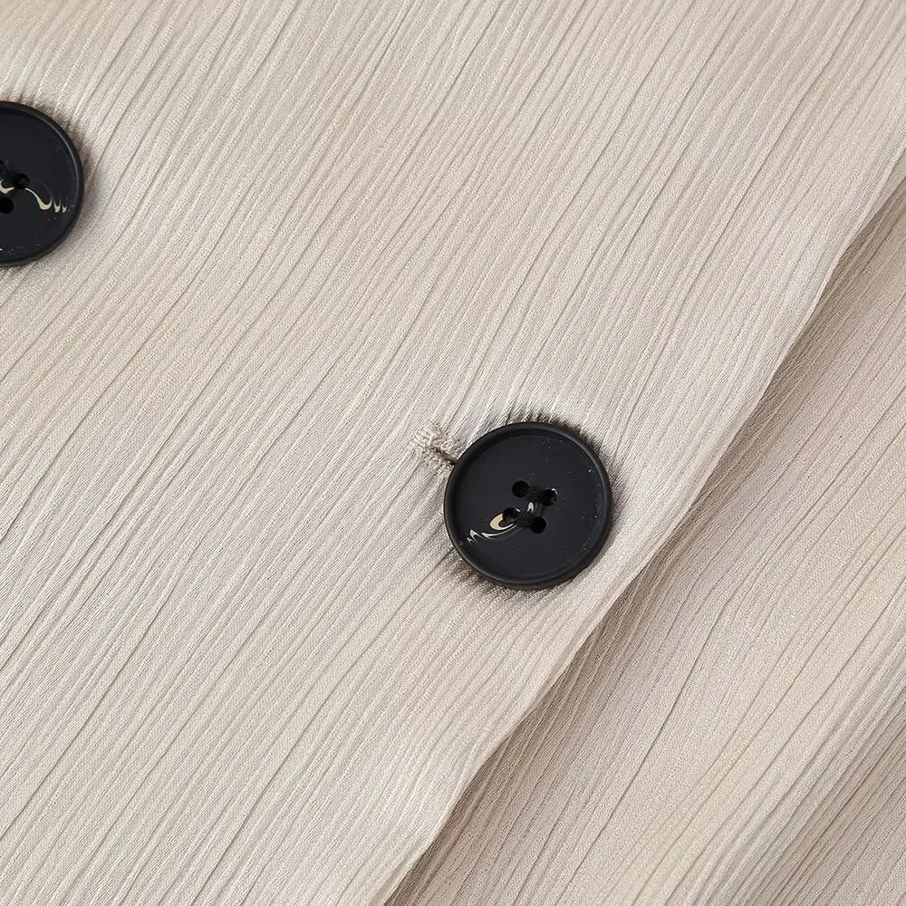 חליפת שני חלקים בד קרפ מבריק נעים מכנסיים ארוכים ובלייזר - ריקה