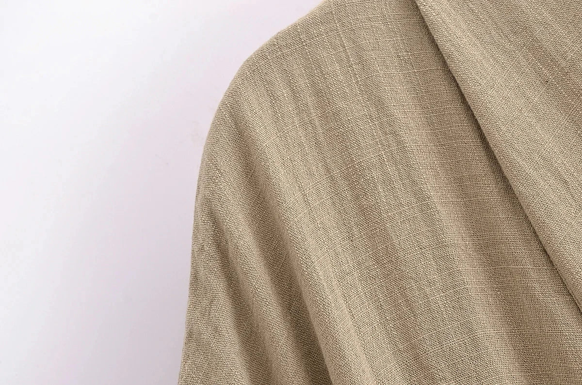 חליפת פשתן שני חלקים חולצת קשירה ומכנסיים ארוכים - אווה