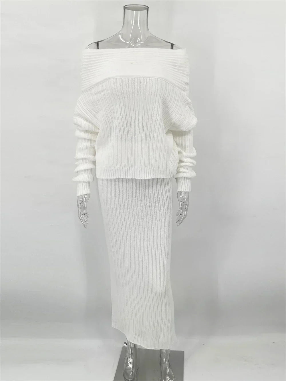 סט סריג שני חלקים חולצת כתפיים חשופות וחצאית מקסי - אילונה