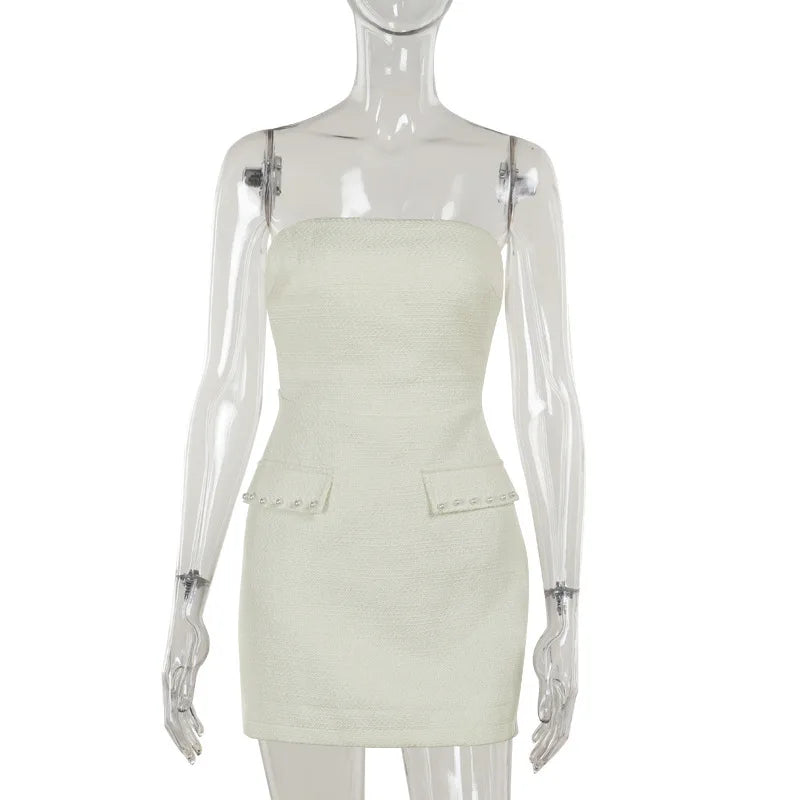 שמלת מיני סטרפלס בד ארוג + בלייזר קצר - ליאו