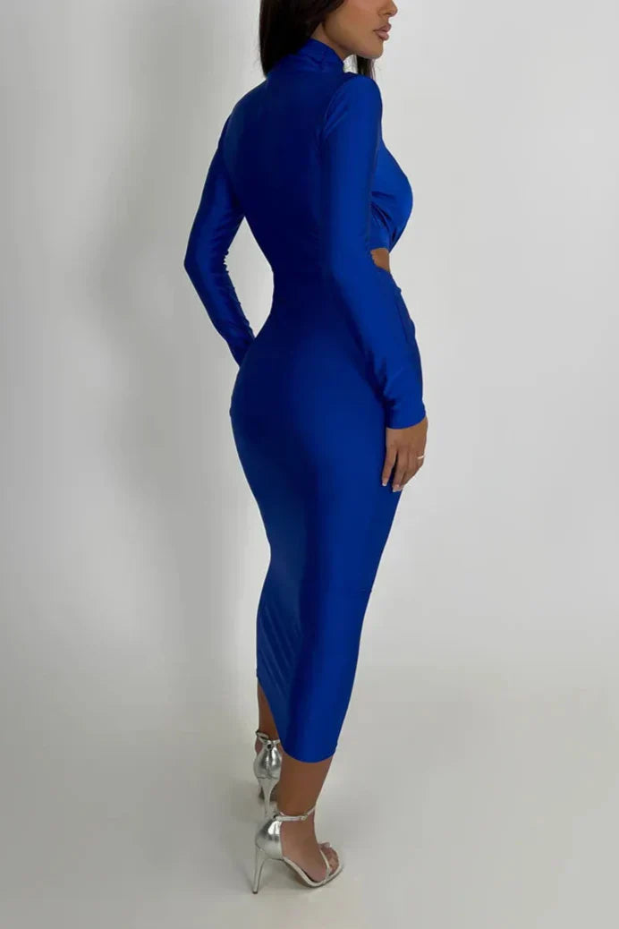 Rios שמלת ערב מקסי מחטבת עם חיתוך בטן